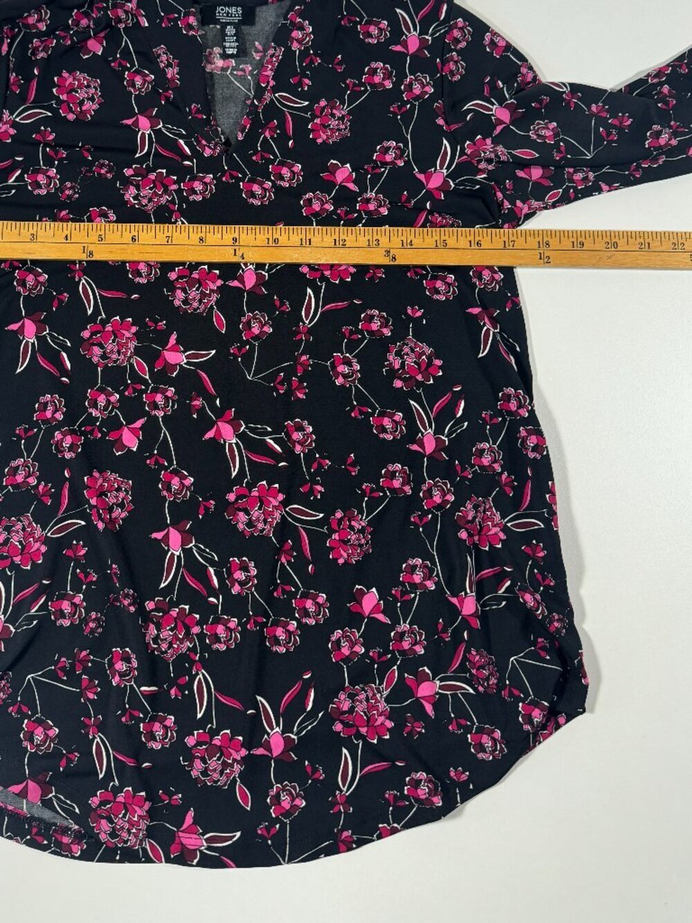 Jones New York Signature Floral Roll Tab Blouse Pink Black Stretch Top XL - Picture 5 of 12